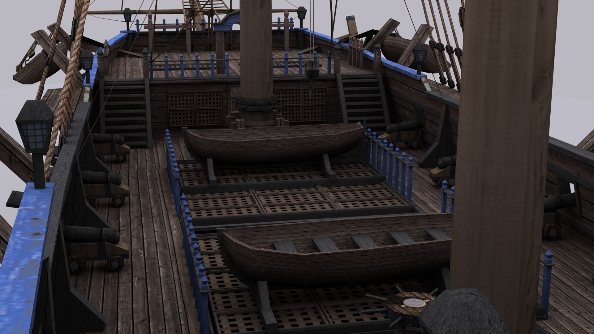 Frigate blue Low-poly 3D model_4