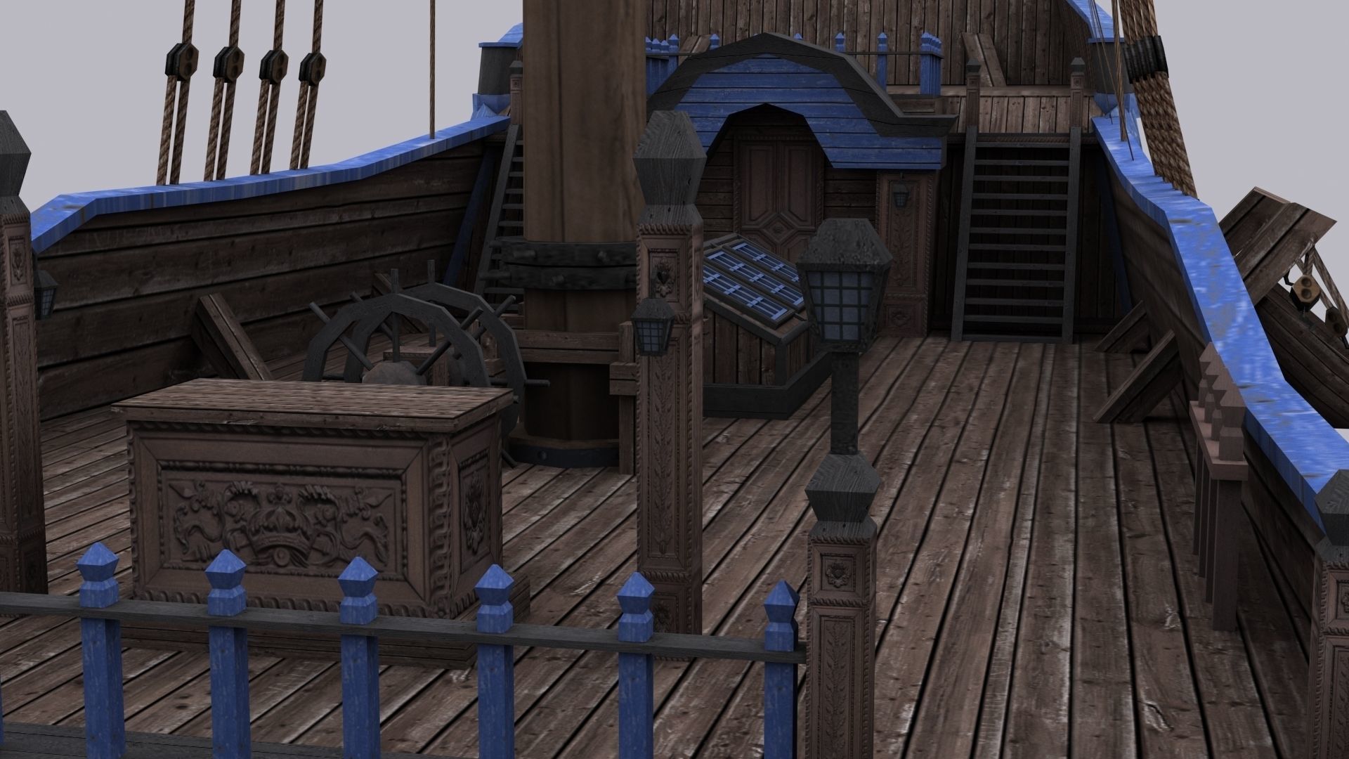 Frigate blue Low-poly 3D model_6