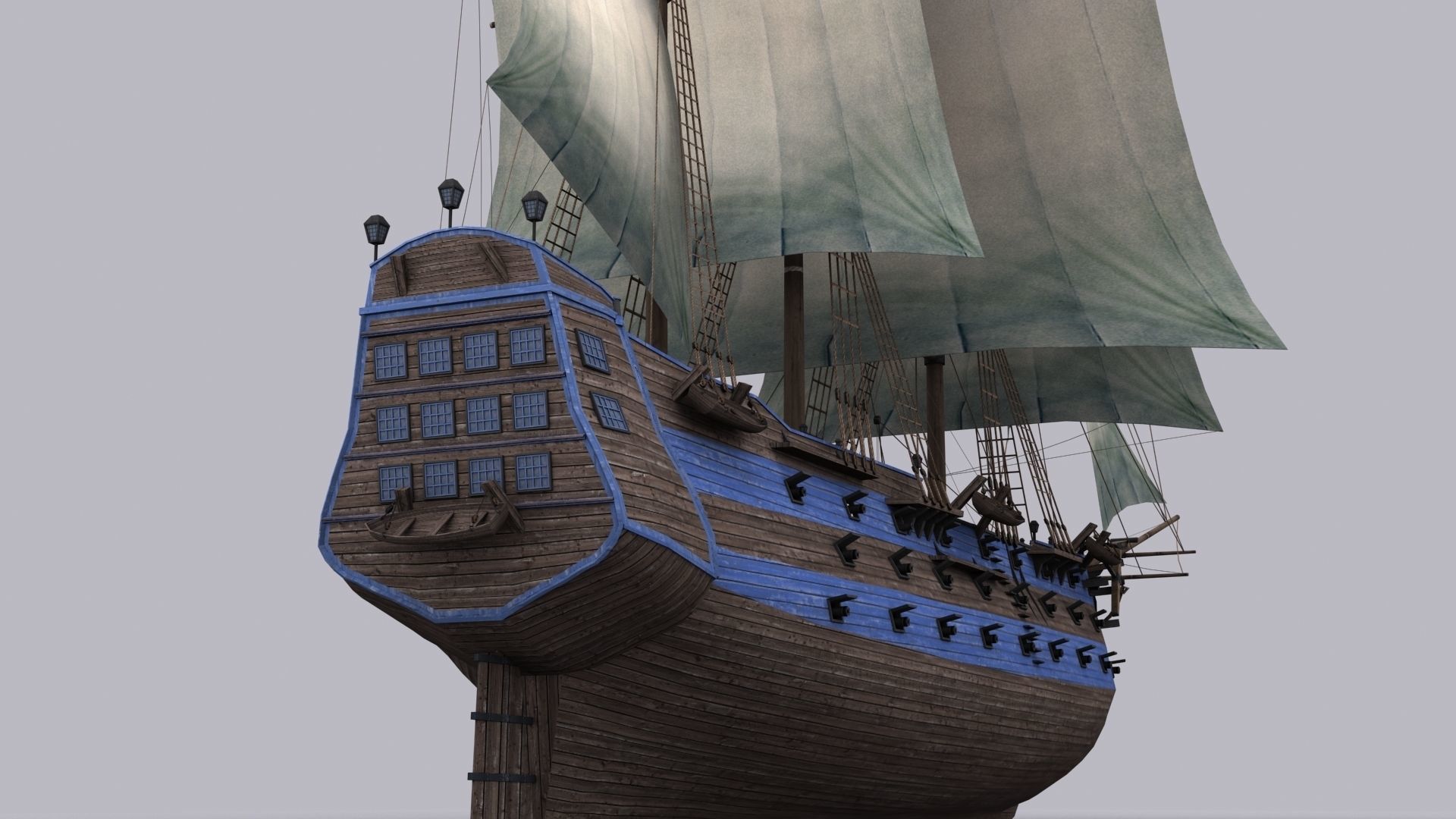 Frigate blue Low-poly 3D model_1