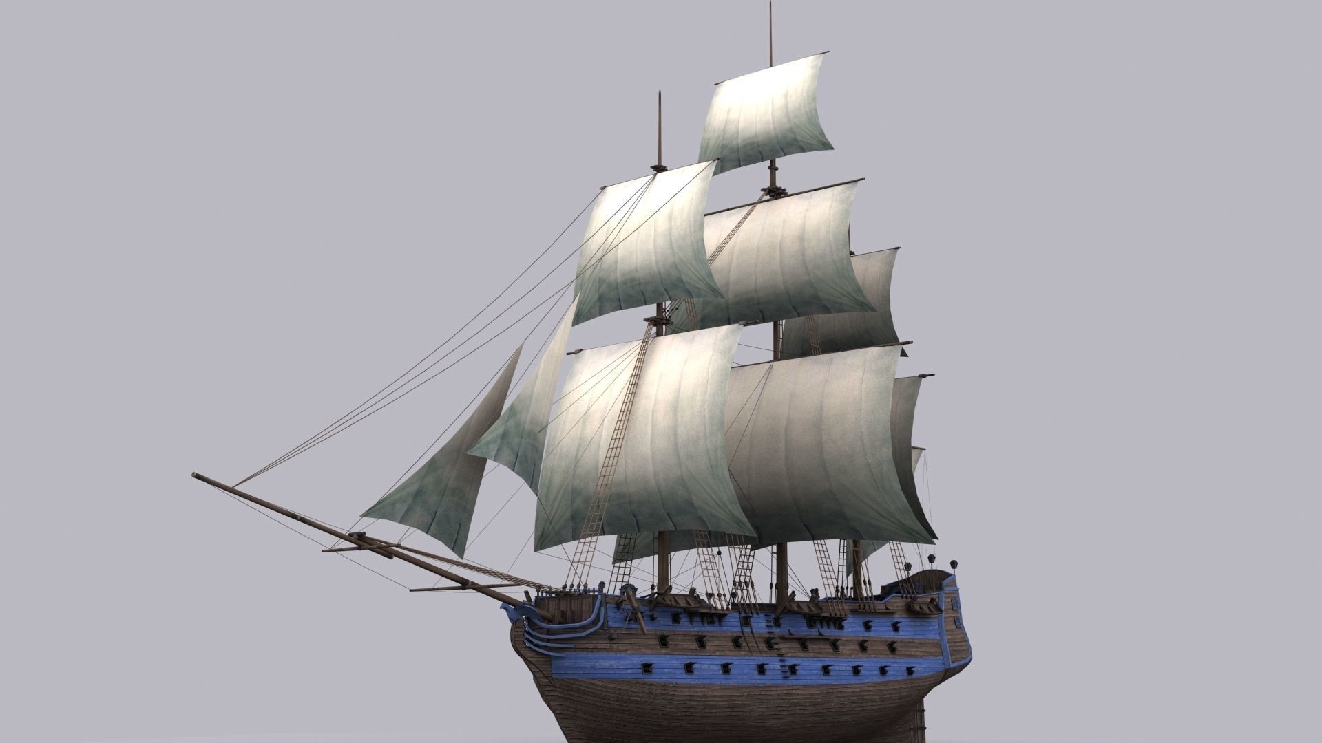 Frigate blue Low-poly 3D model_3