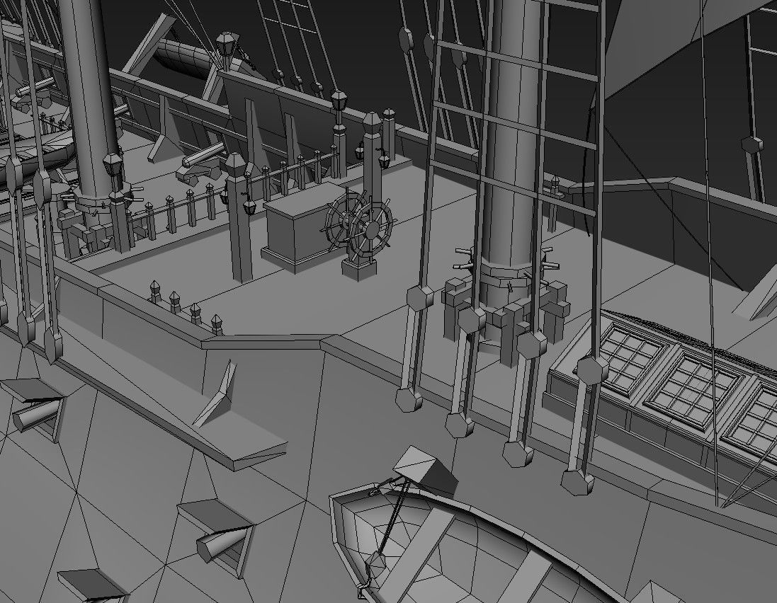 Frigate blue Low-poly 3D model_12