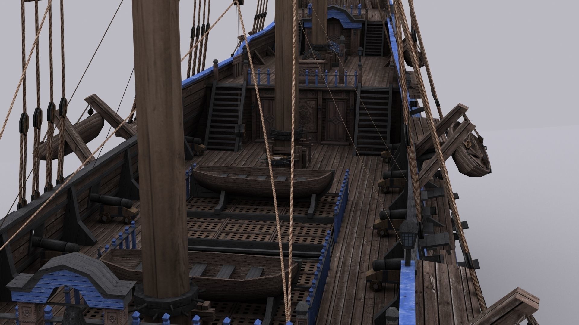 Frigate blue Low-poly 3D model_5