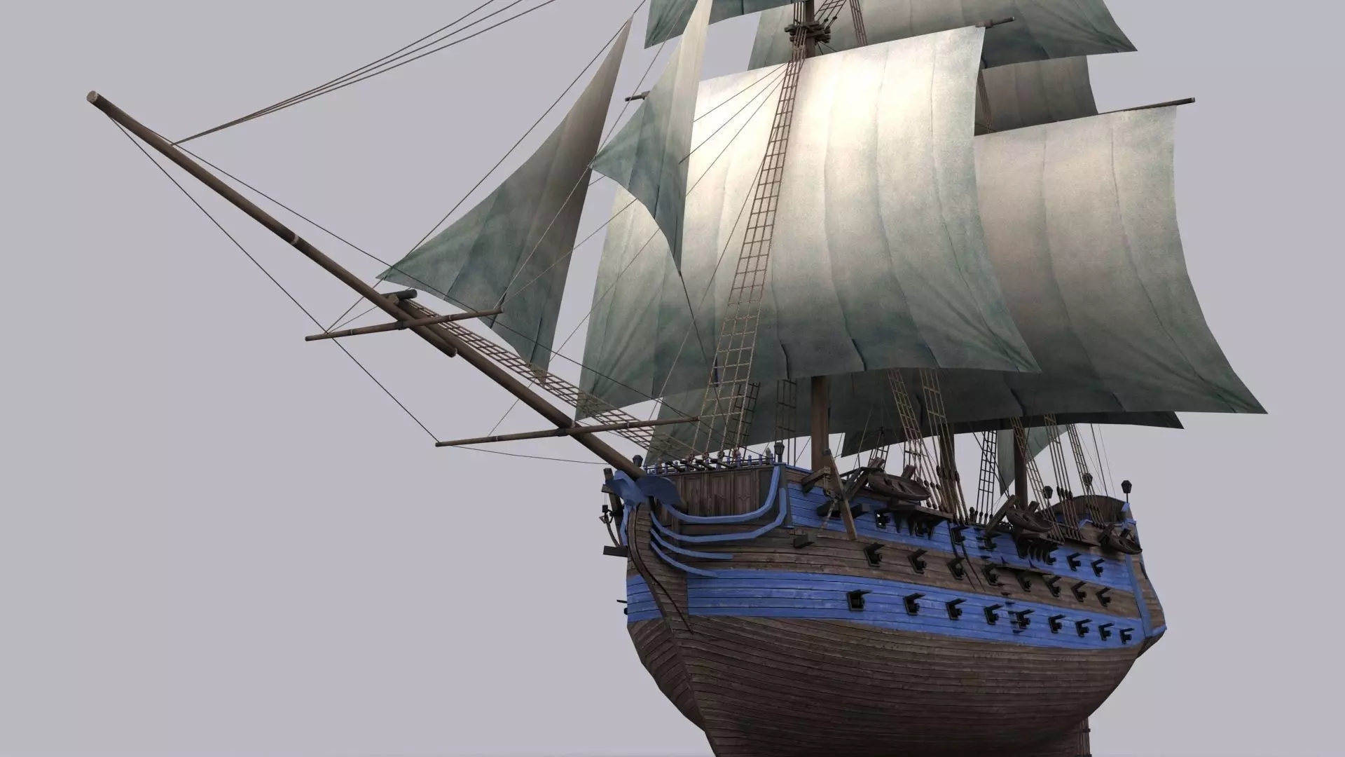 Frigate blue Low-poly 3D model_0