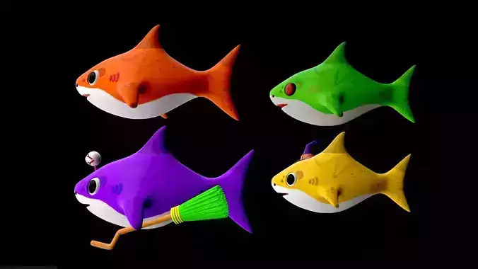 Cartoon Shark Character Bundle Monster Family