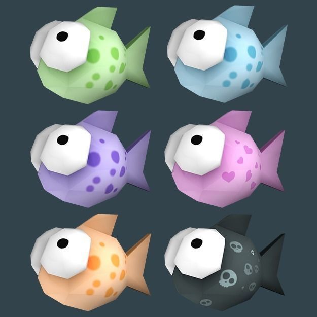Cartoon low poly fish with multiple textures Low-poly 3D model_0
