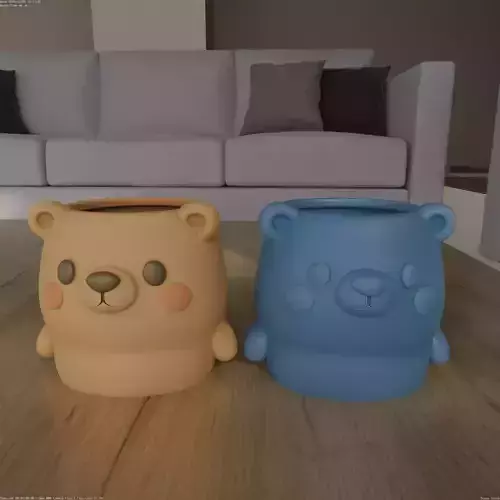 Cute Bear Planter Pot STL File for 3D Printing