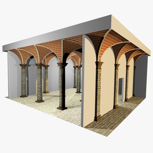 Vaulting 2-1  Romanic  500cm spaced with thin curbs Low-poly 3D model