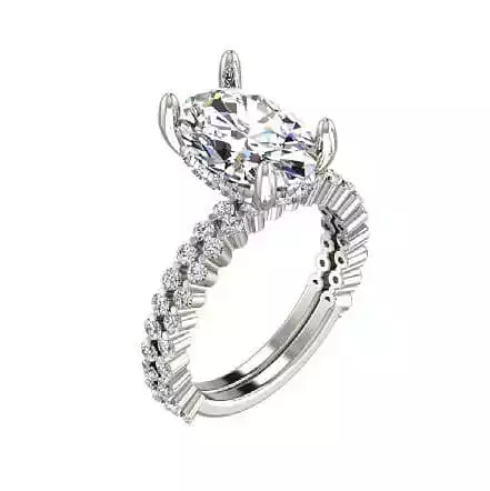 Classic Single Row Engagement ring and band Oval Center Diamond
