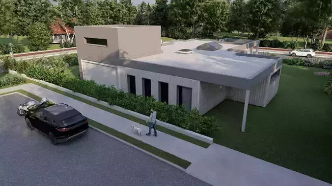 Villa-Casa Scene-Modern Villa 3D model 4
