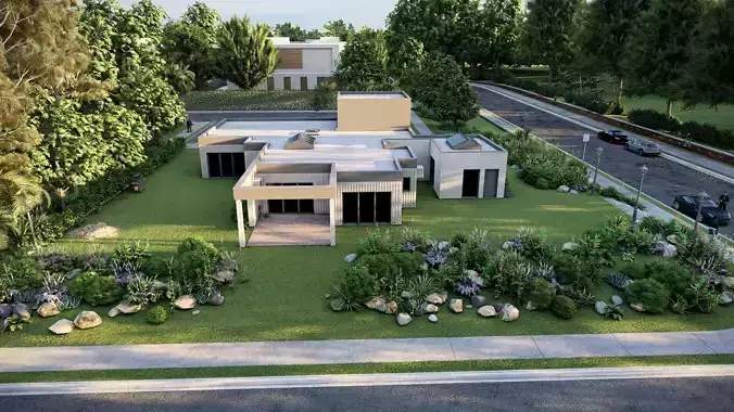 Villa-Casa Scene-Modern Villa 3D model 7