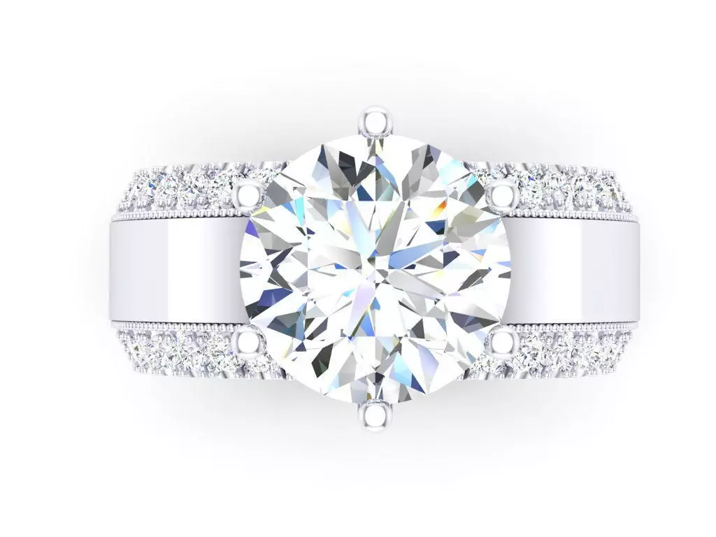 Chunky Round Solitaire Engagement Ring with Wide Band 3DM 3D print model