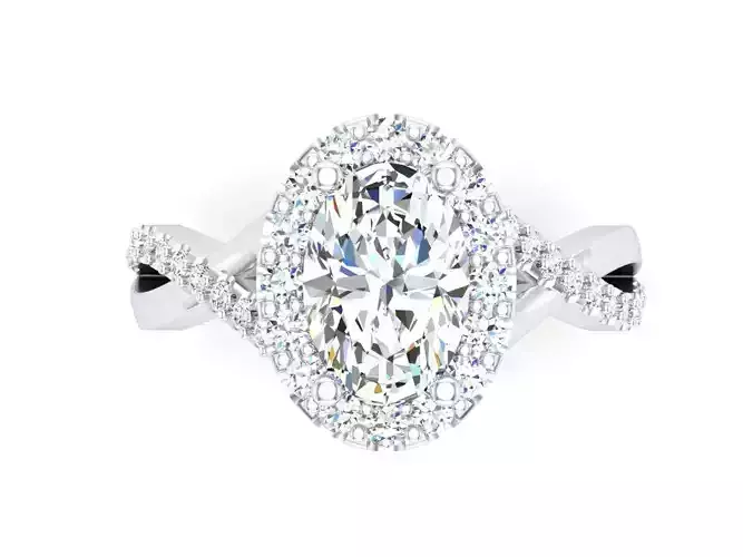 Two for One Oval Solitaire Pave And Twist Band 3DM