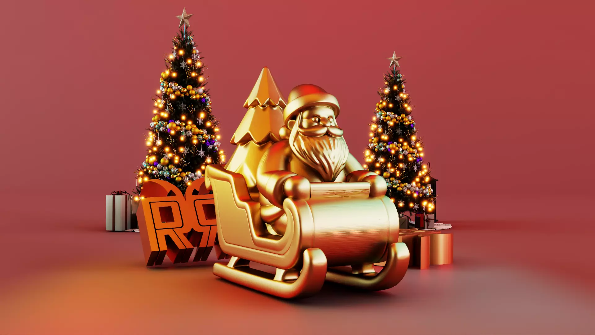 Santa Claus with Christmas sleigh 3D print model