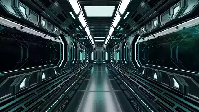 Futuristic Spacecraft Corridor or Sci-Fi Interior