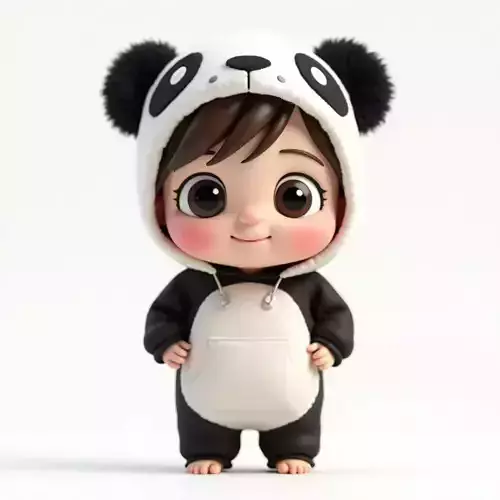 Adorable Cartoon Boy Child in Panda Costume 3D Model