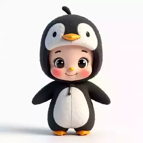 Adorable Cartoon Boy in Penguin Costume 3D Model Low-poly 3D model