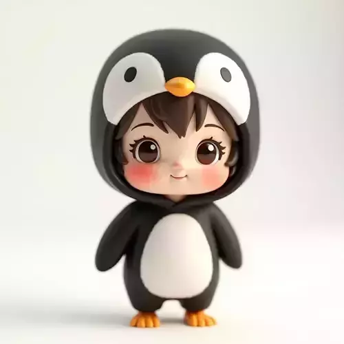 Adorable Cartoon Girl in Penguin Costume 3D Model