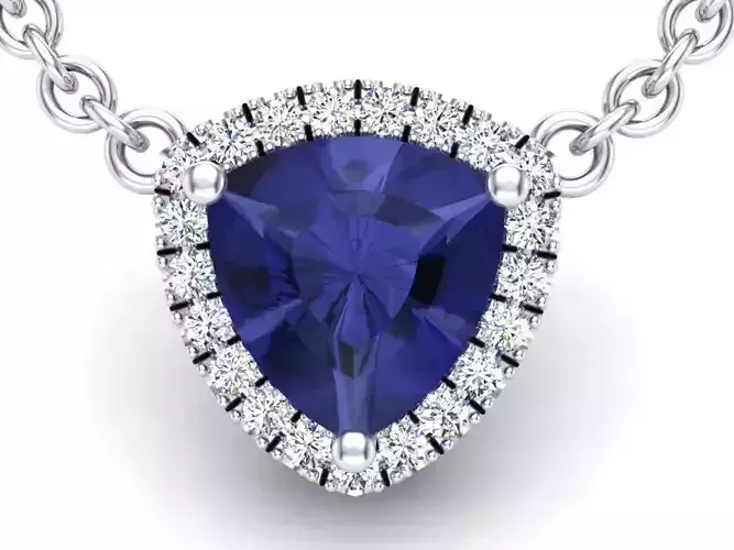 Trillion Cut Cetner Stone Halo Pendant 3DM
