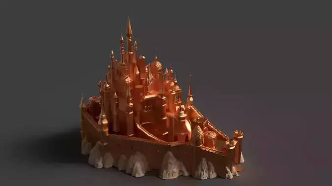 Golden castle  Low-poly 3D model 6