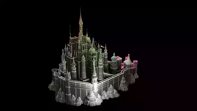 Golden castle  Low-poly 3D model 2