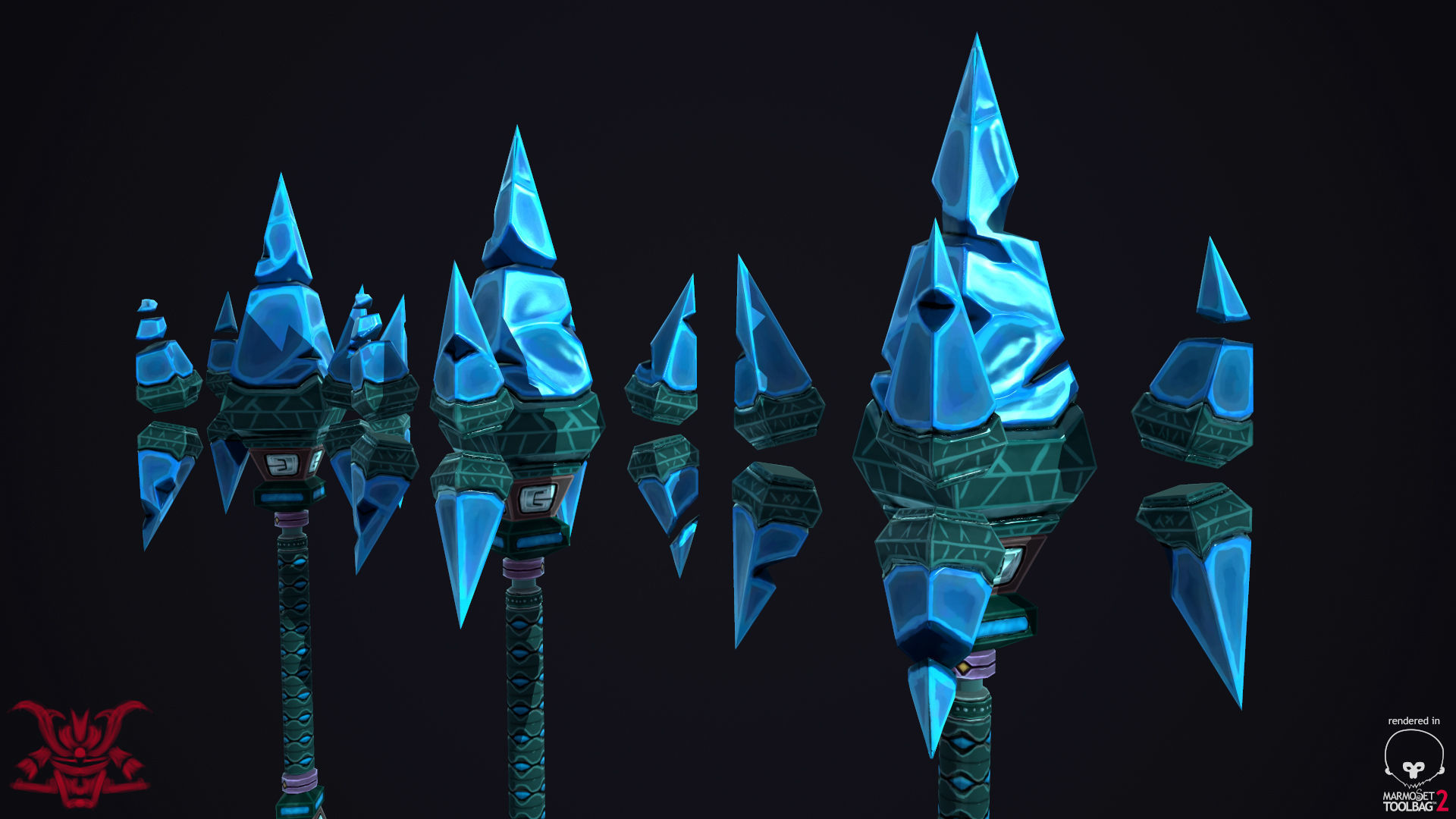 Stylized Weapon Ice Staff Low-poly 3D model_5