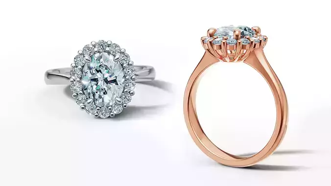 9x7 Oval Gem Princess Diana Engagement Ring Oval Halo Ring