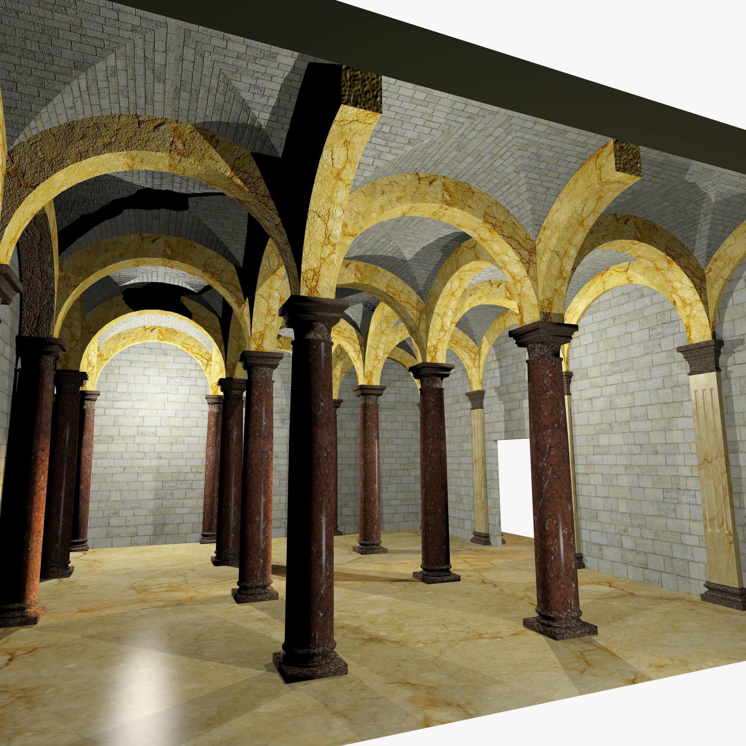Vaulting 1-2 Romanic 500cm spaced with thin arches Low-poly 3D model_10
