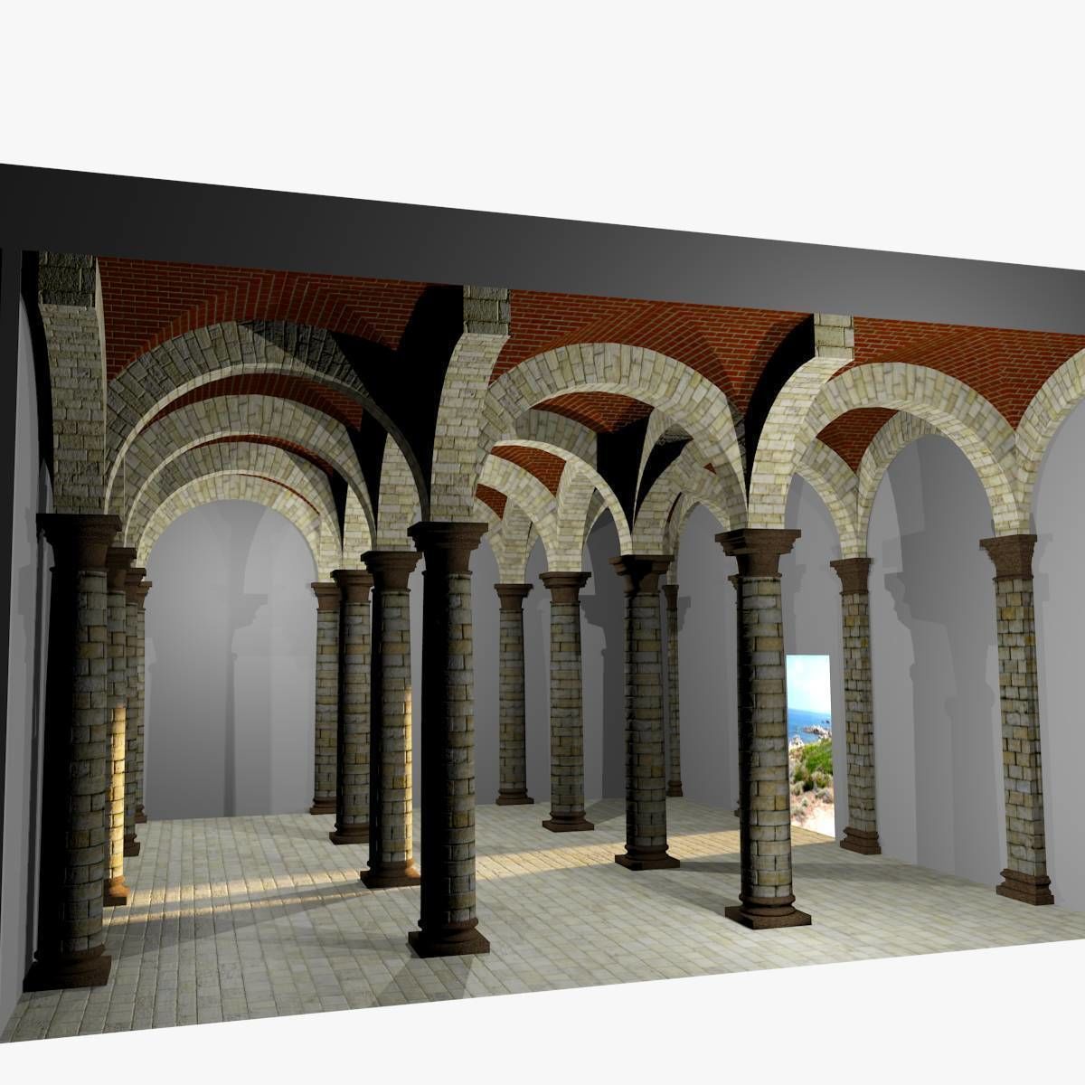 Vaulting 1-2 Romanic 500cm spaced with thin arches Low-poly 3D model_9