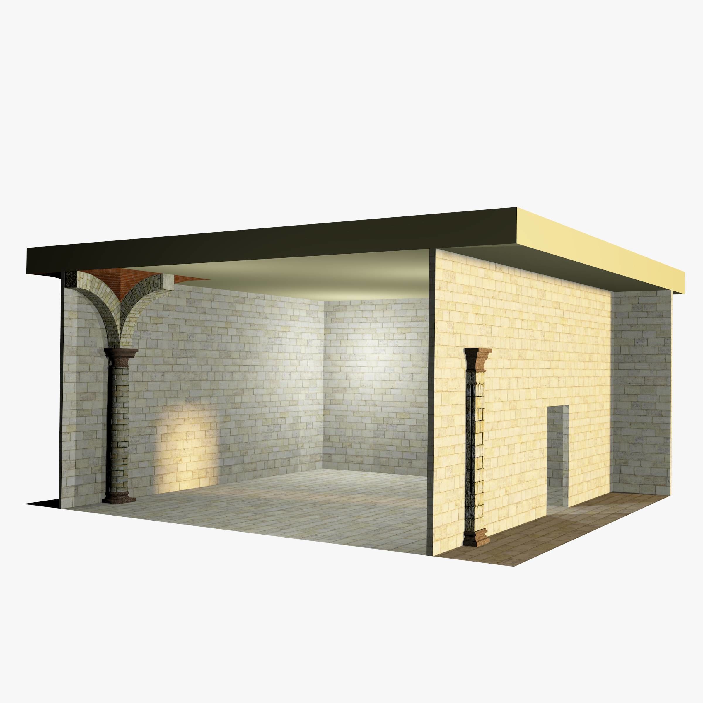 Vaulting 1-2 Romanic 500cm spaced with thin arches Low-poly 3D model_5