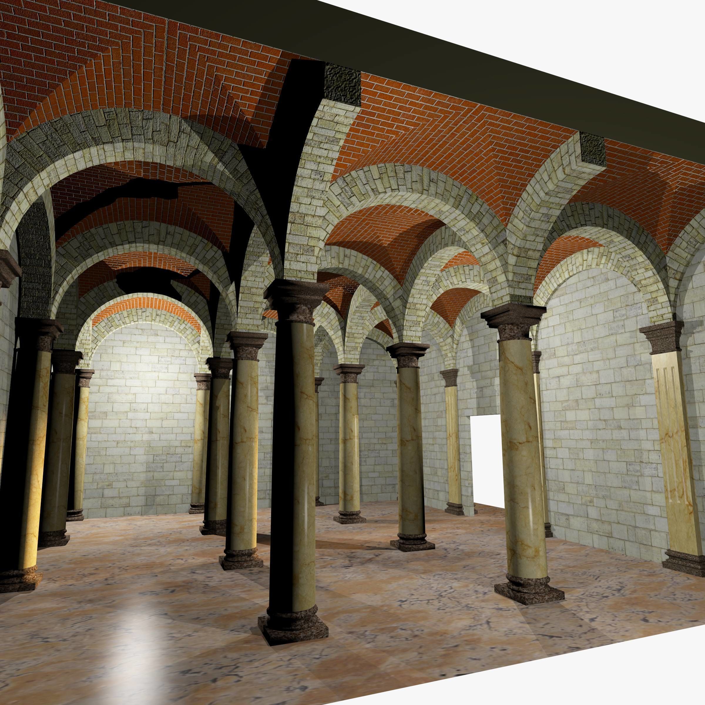 Vaulting 1-2 Romanic 500cm spaced with thin arches Low-poly 3D model_11