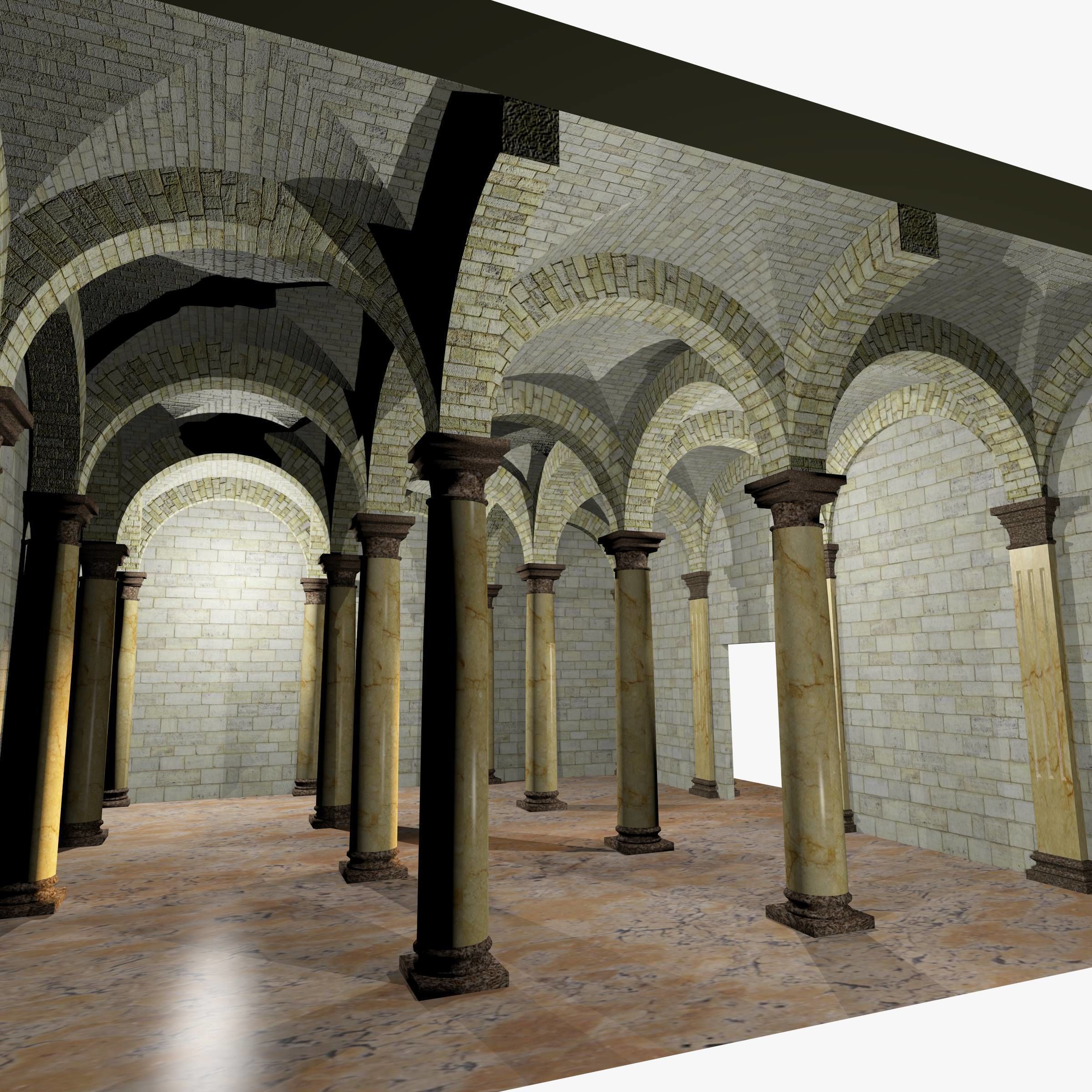 Vaulting 1-2 Romanic 500cm spaced with thin arches Low-poly 3D model_8