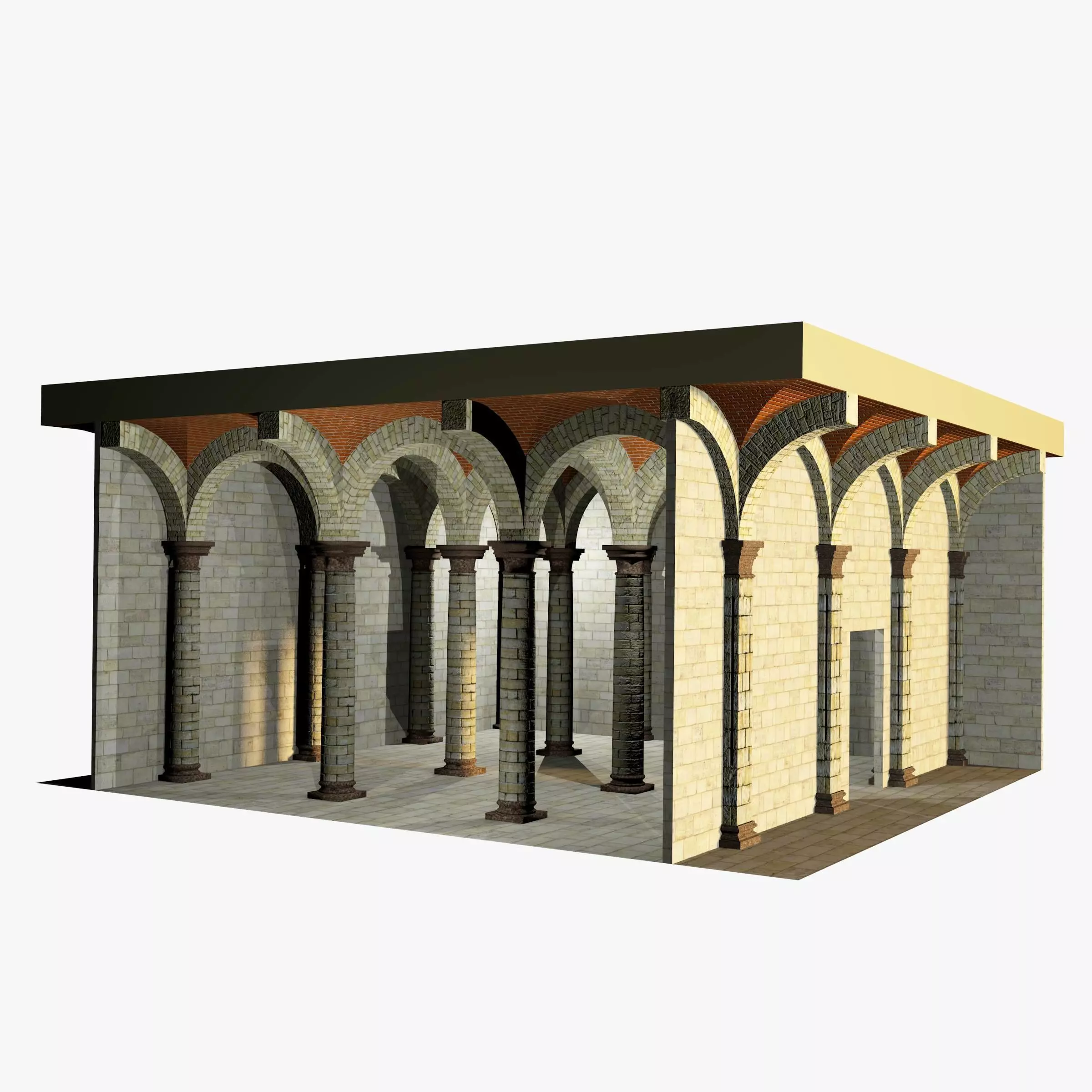 Vaulting 1-2 Romanic 500cm spaced with thin arches Low-poly 3D model_0