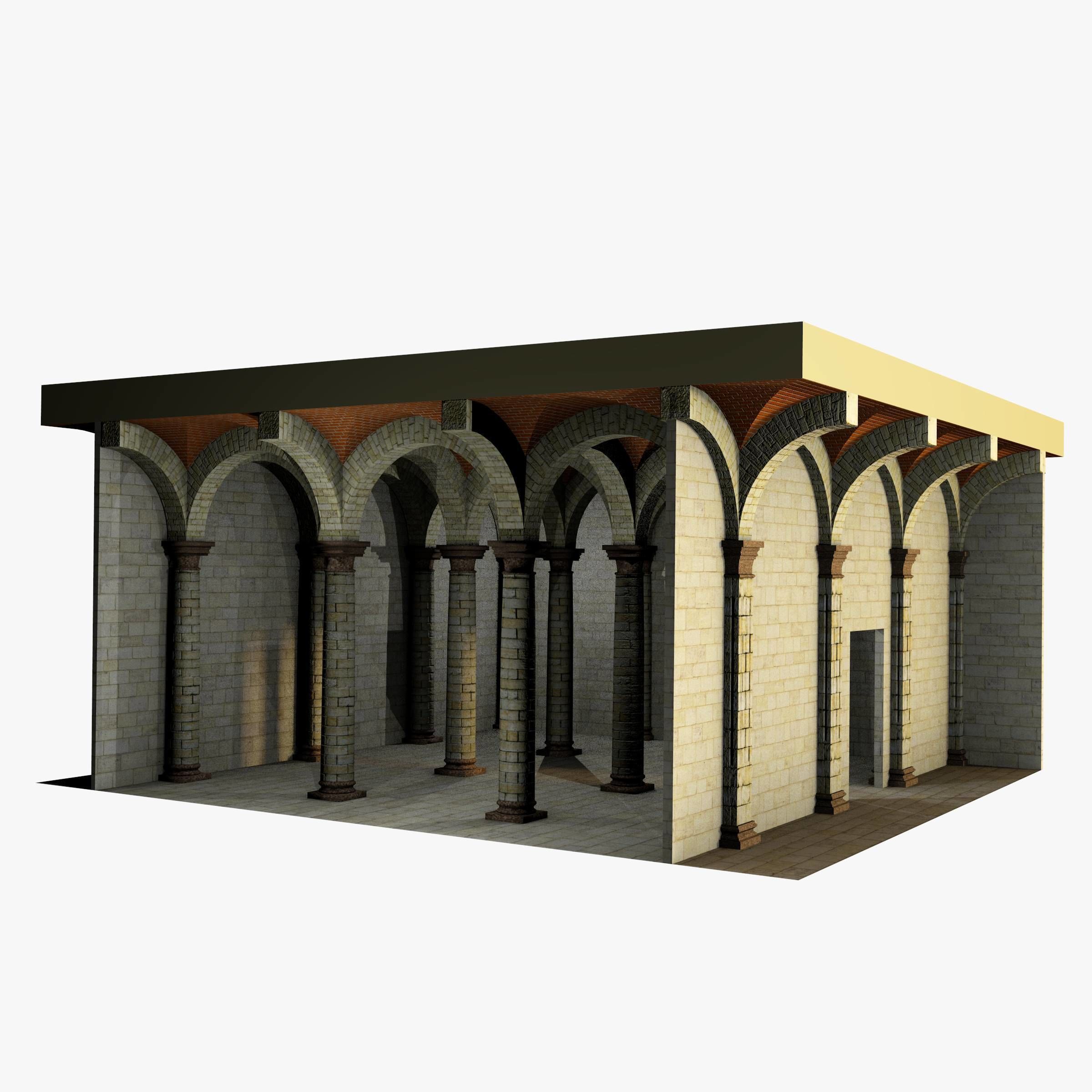 Vaulting 1-2 Romanic 500cm spaced with thin arches Low-poly 3D model_6