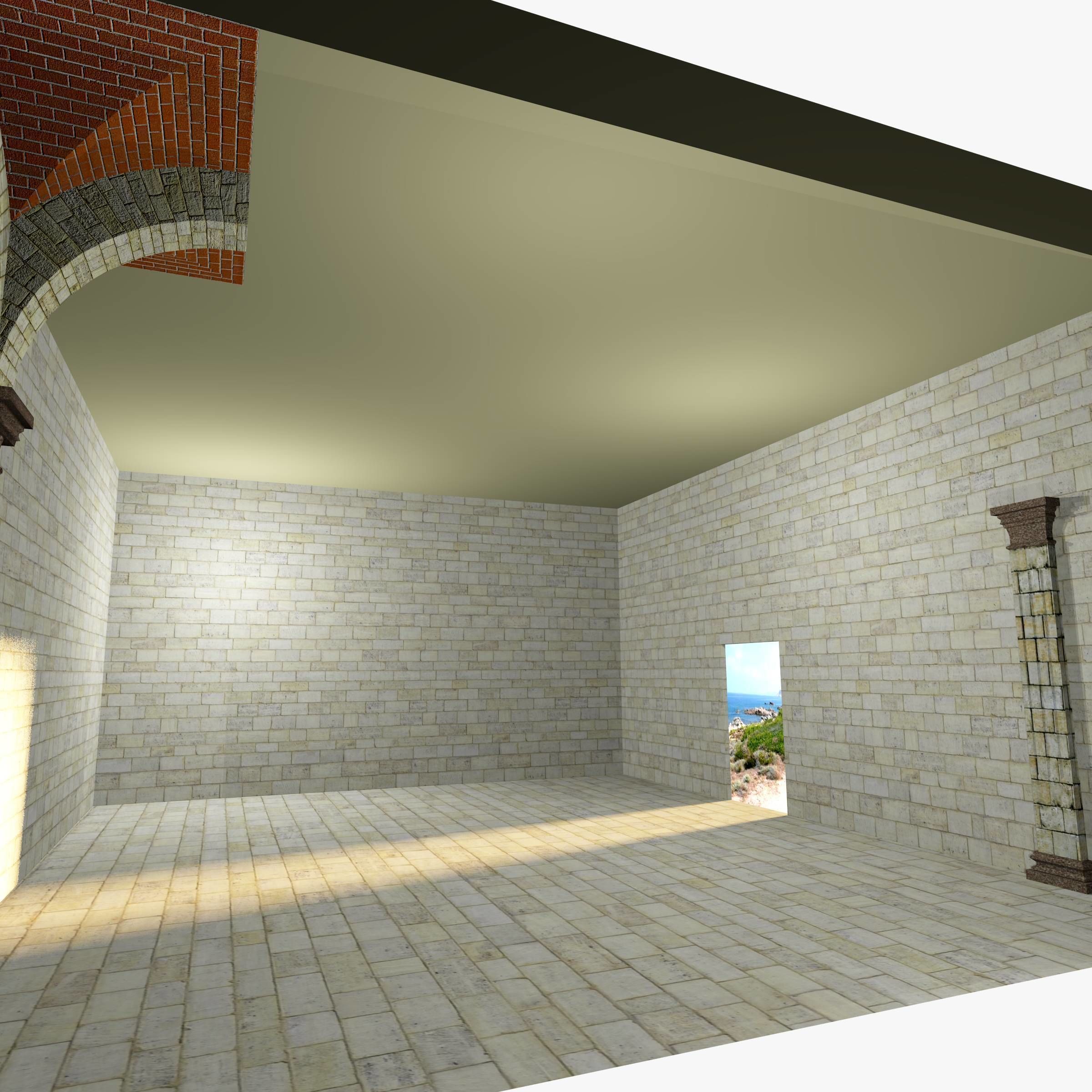 Vaulting 1-2 Romanic 500cm spaced with thin arches Low-poly 3D model_4