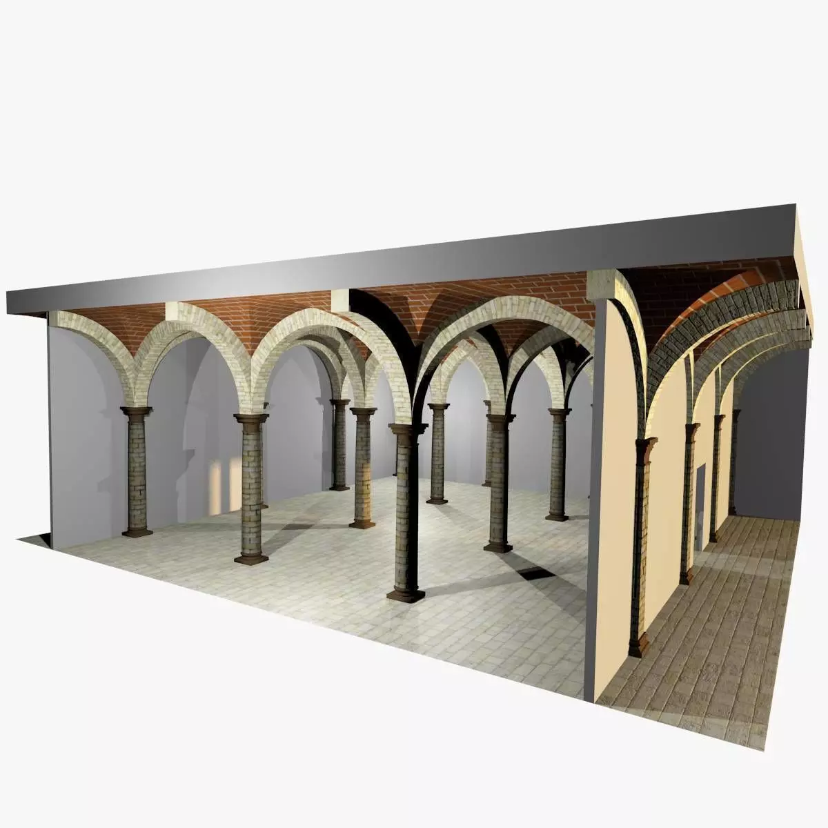 Vaulting 1-4 Romanic 750cm spaced with thin arches Low-poly 3D model_0