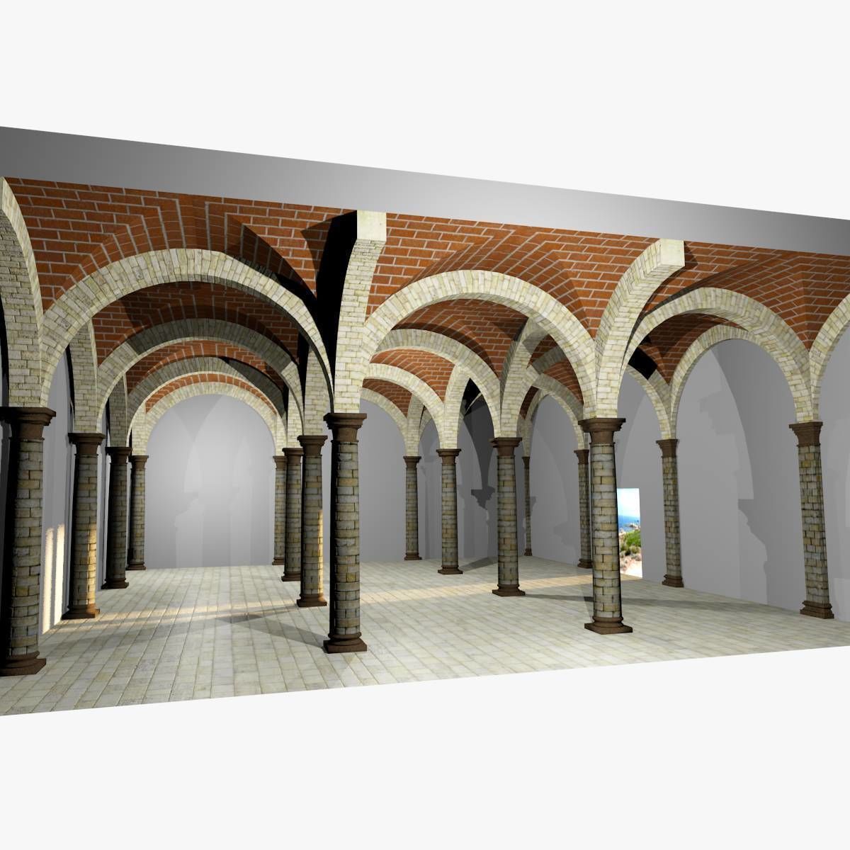 Vaulting 1-4 Romanic 750cm spaced with thin arches Low-poly 3D model_1
