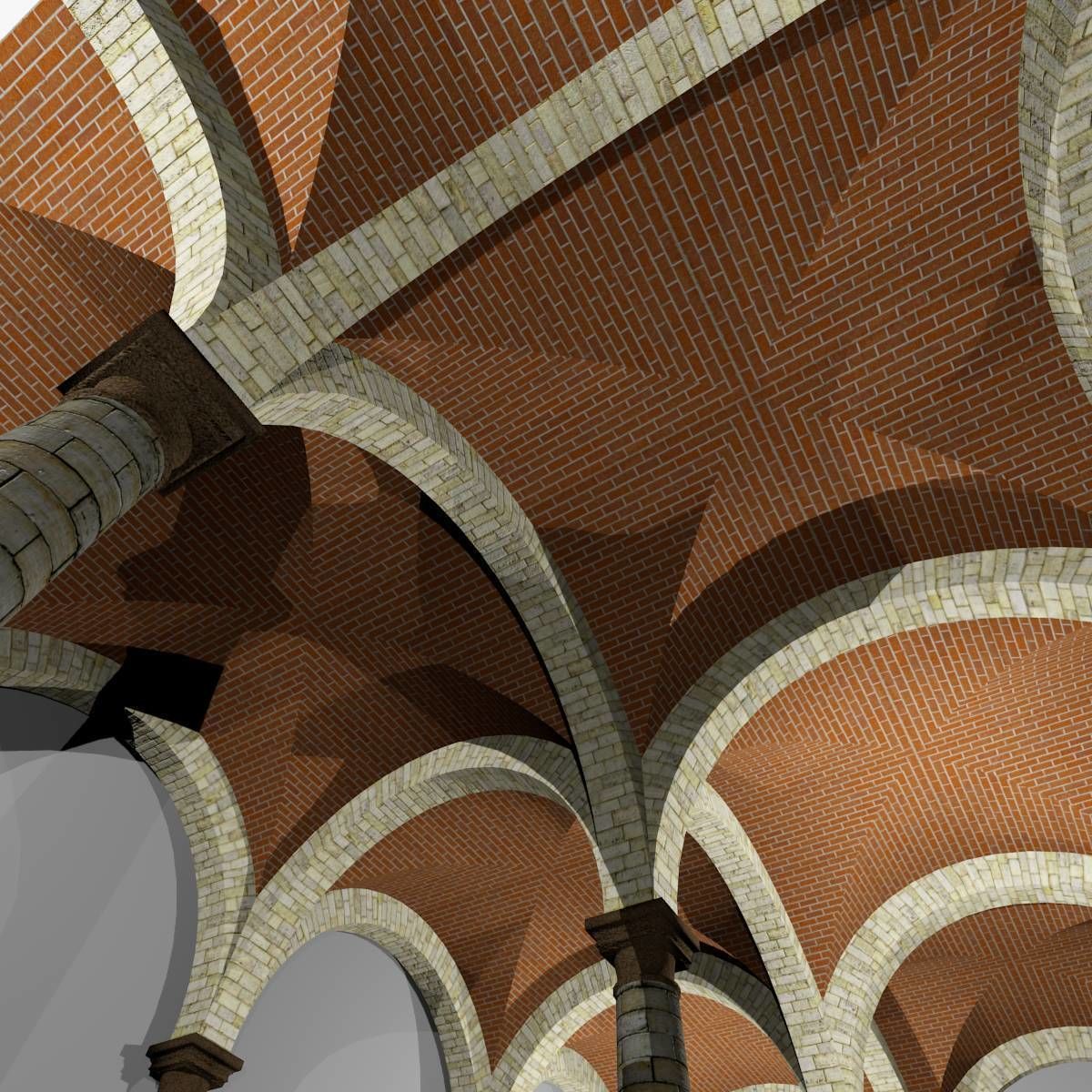 Vaulting 1-4 Romanic 750cm spaced with thin arches Low-poly 3D model_8