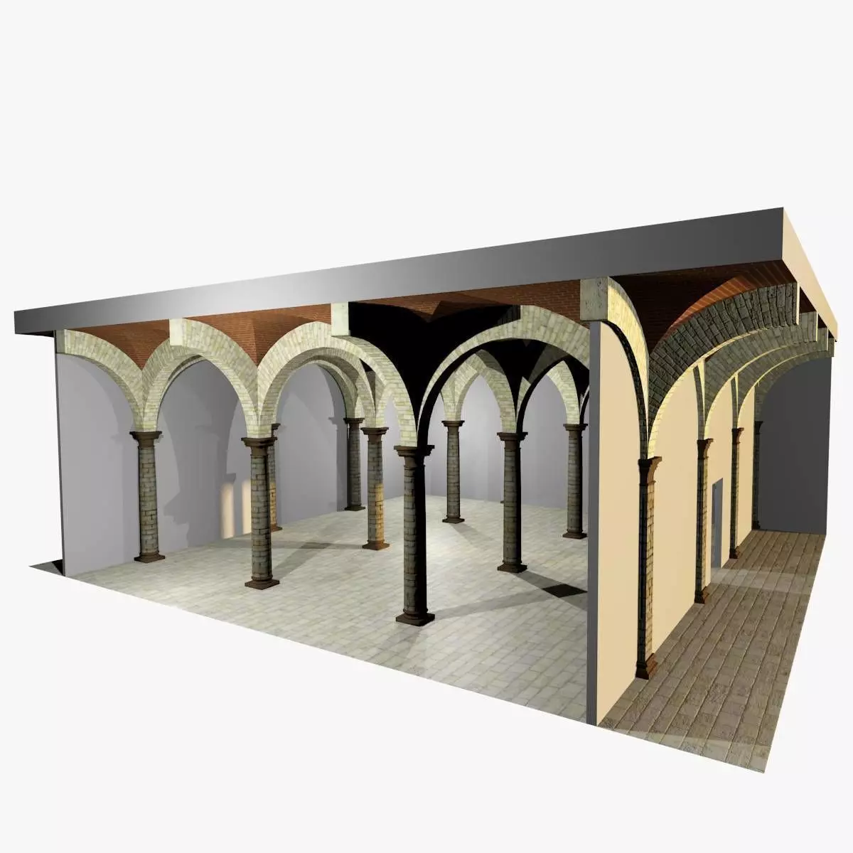 Vaulting 1-5 Romanic 750cm spaced with thick arches Low-poly 3D model_0