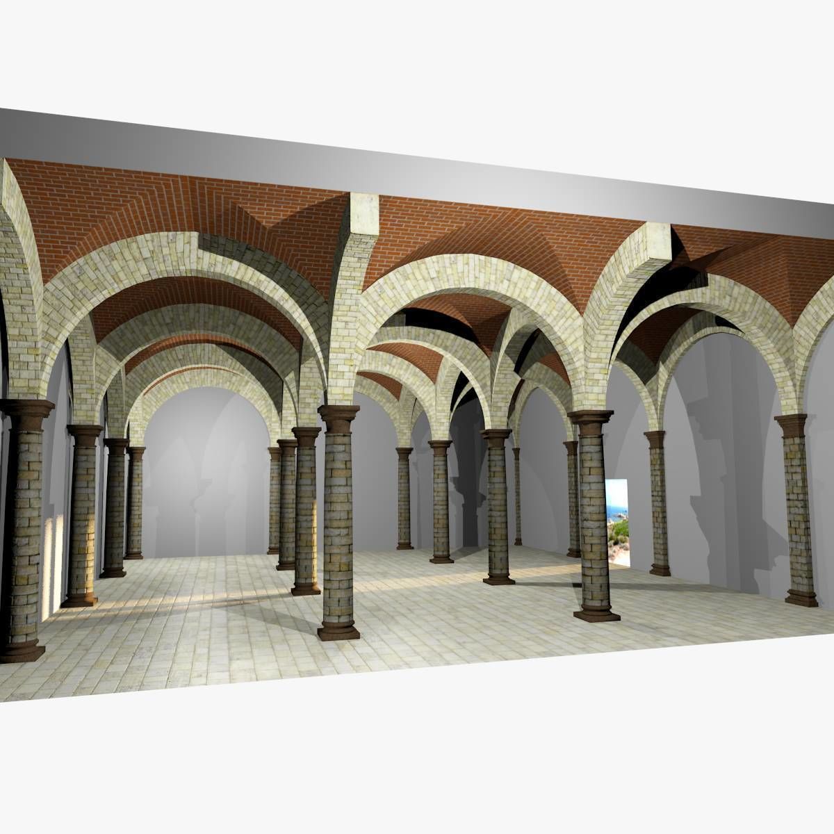 Vaulting 1-5 Romanic 750cm spaced with thick arches Low-poly 3D model_1
