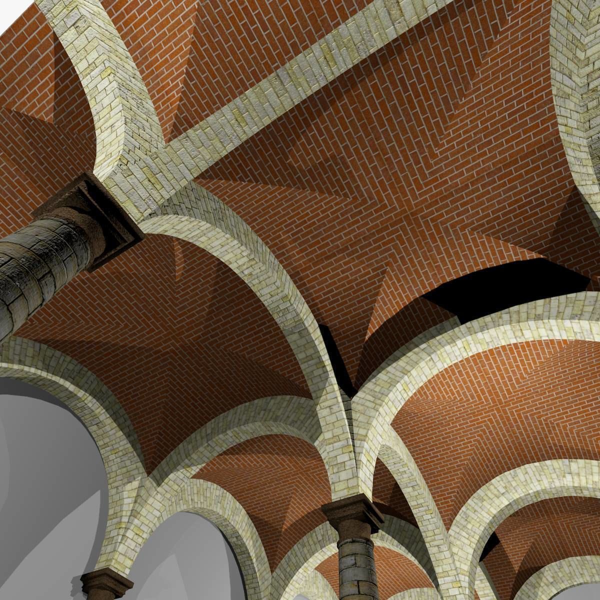 Vaulting 1-5 Romanic 750cm spaced with thick arches Low-poly 3D model_7