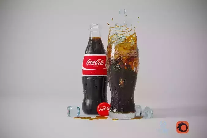 Soda Bottle and Splashing Glass 