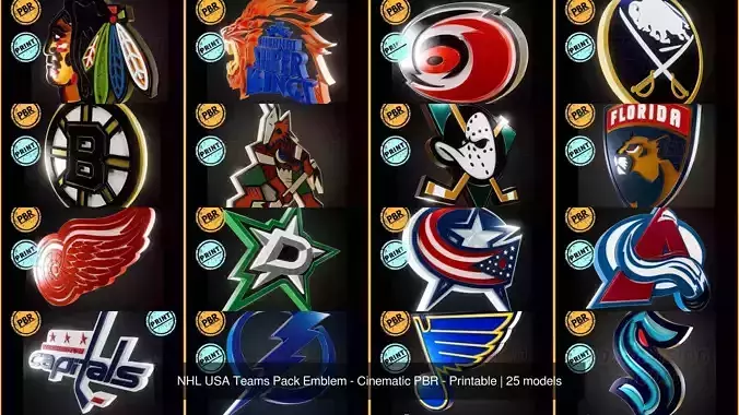 NHL USA Teams Pack Emblem - Cinematic PBR - Printable