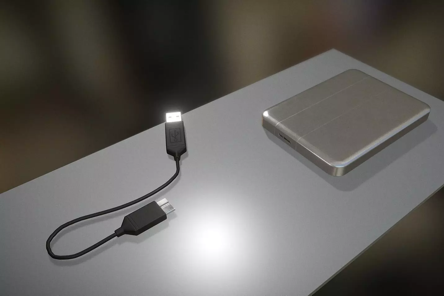 External HDD With USB Cable Rigged Aluminium Version Low-poly 3D model_0