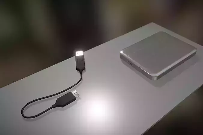External HDD With USB Cable Rigged Aluminium Version Low-poly 3D model