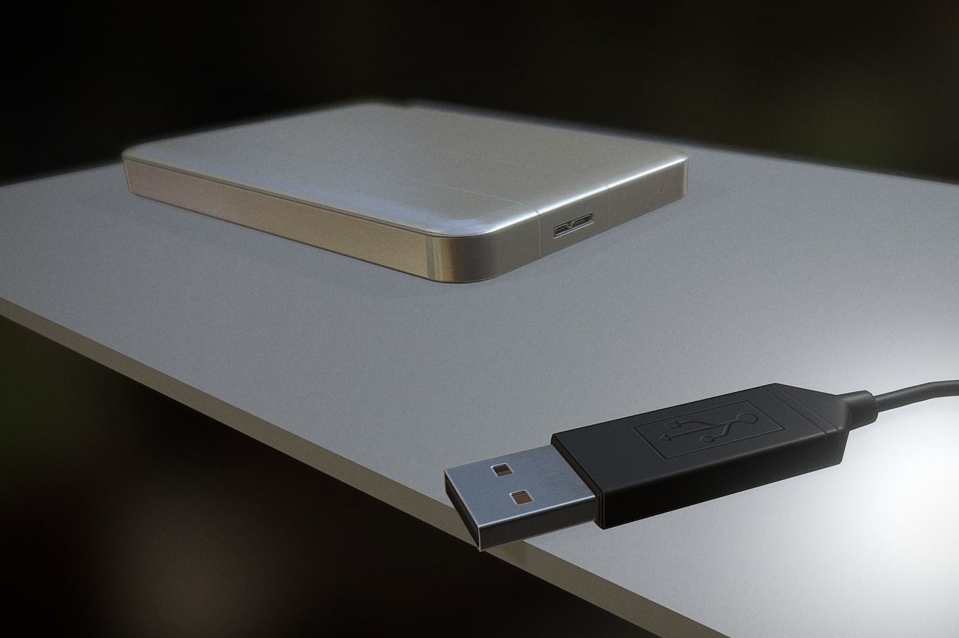 External HDD With USB Cable Rigged Aluminium Version Low-poly 3D model_6