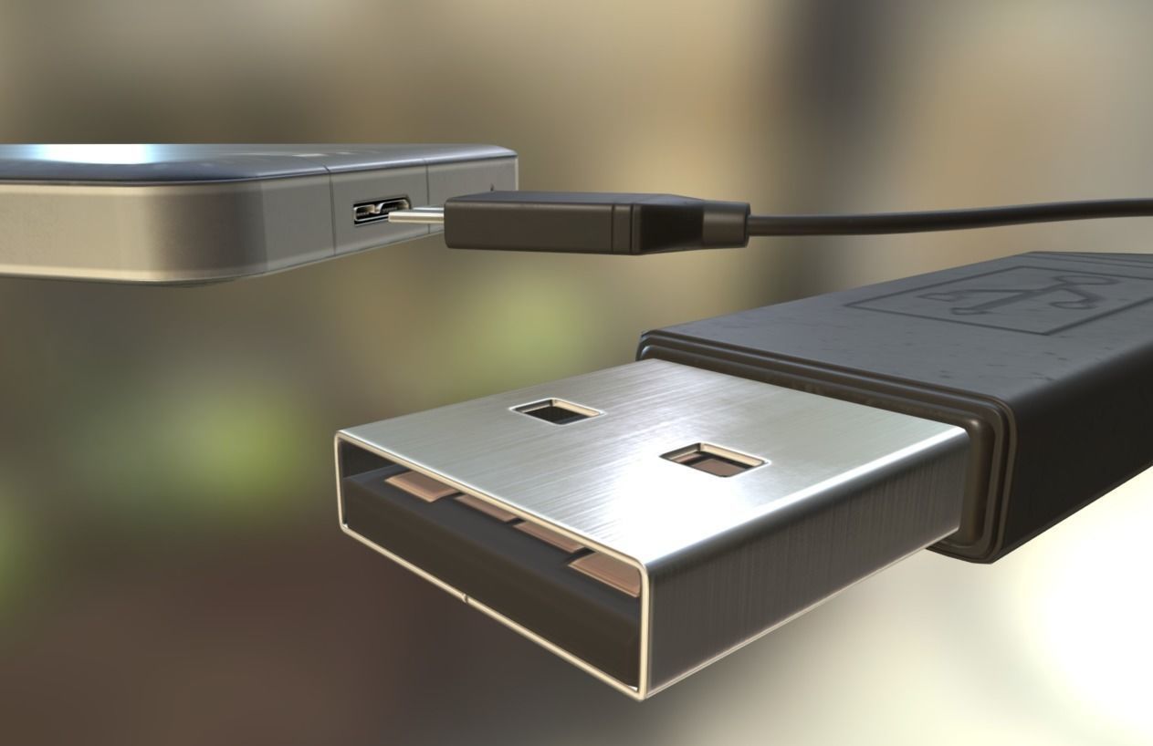 External HDD With USB Cable Rigged WD Version Low-poly 3D model_12