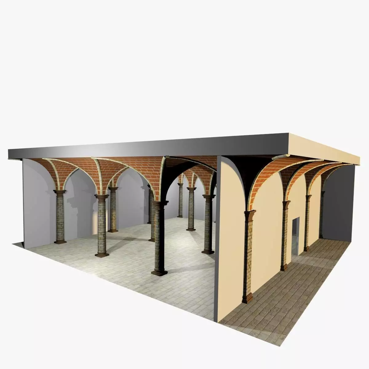 Vaulting 2-3 Romanic 750cm spaced with thin curbs Low-poly 3D model_0