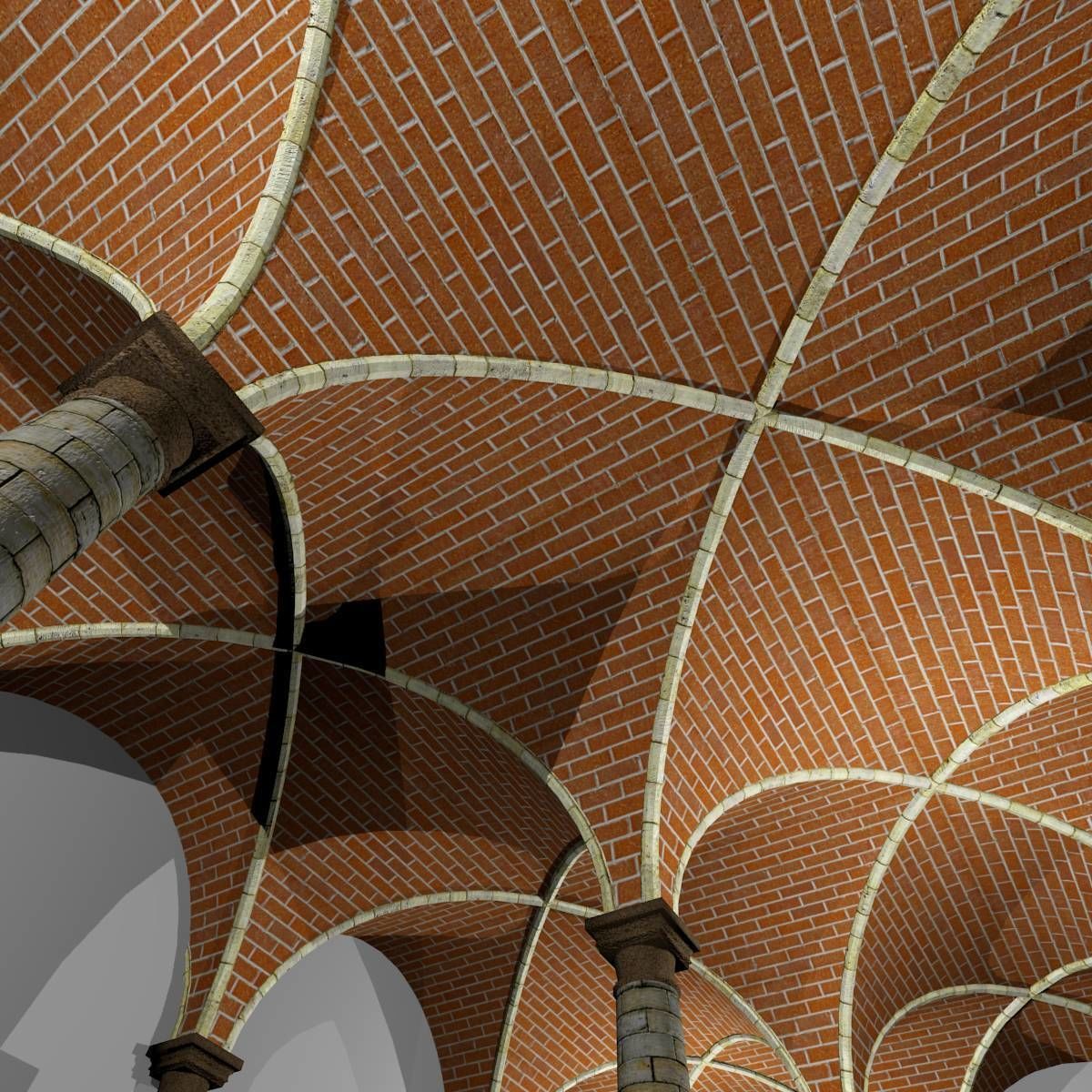 Vaulting 2-3 Romanic 750cm spaced with thin curbs Low-poly 3D model_2