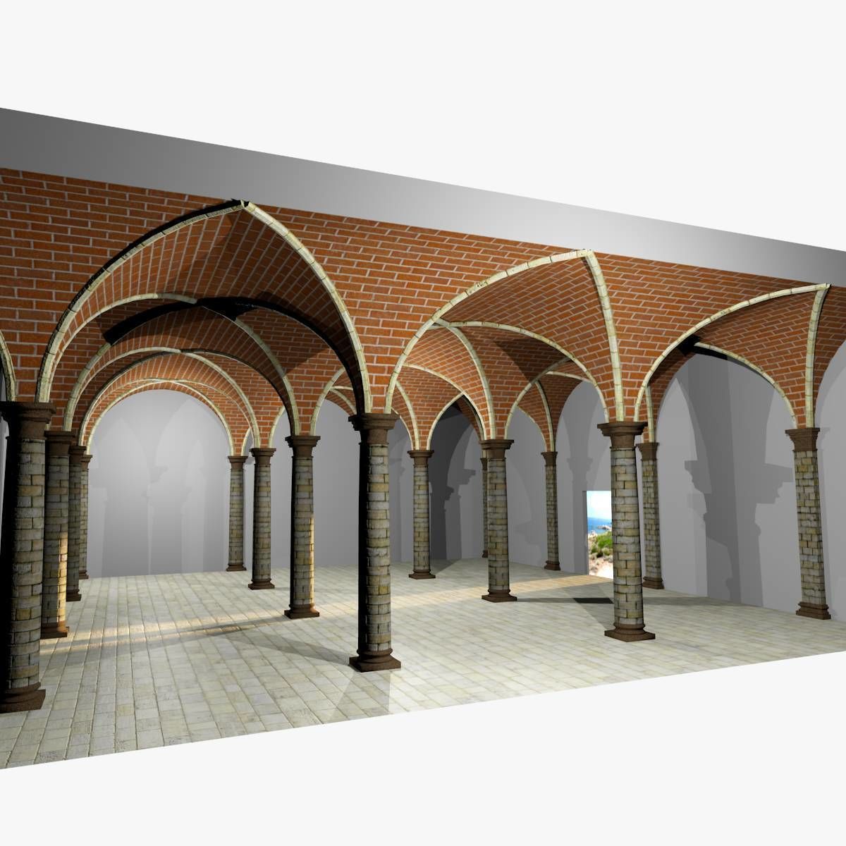 Vaulting 2-3 Romanic 750cm spaced with thin curbs Low-poly 3D model_1