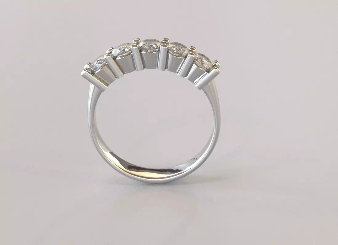 Five Stone Ring STL Prong Setting 3D Jewelry Model Free 3D print model